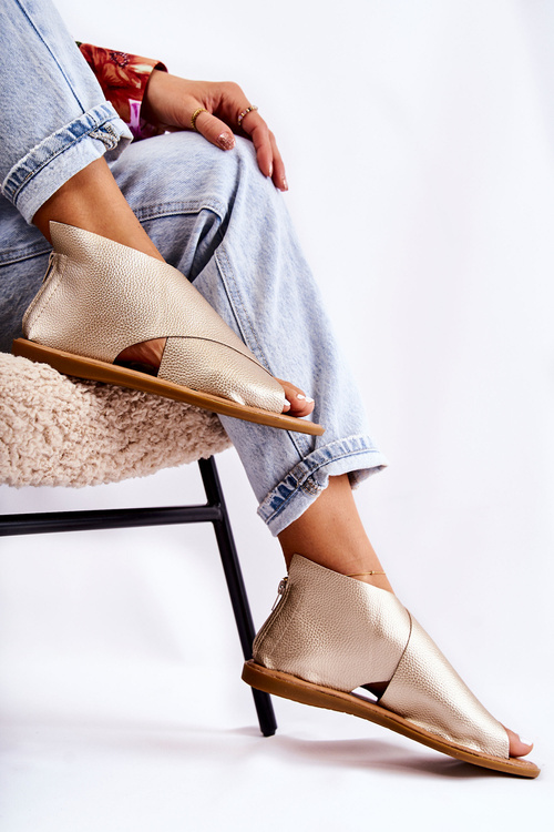 Dámské kožené sandály Široká noha zlatý Catalise