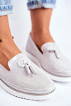 Dámské Mokasíny Kožené Stříbrné Amore Mio