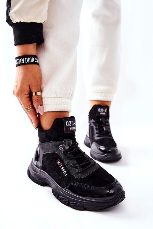 Kožené Polstrované Tenisky Na Vysokém Podpatku Černé Merit