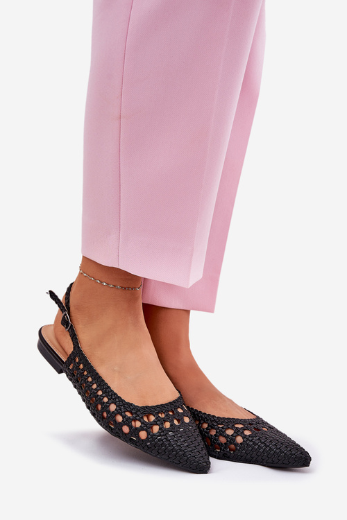 Baleríny S Pletením Na Plochém Podpatku Černé Carollese