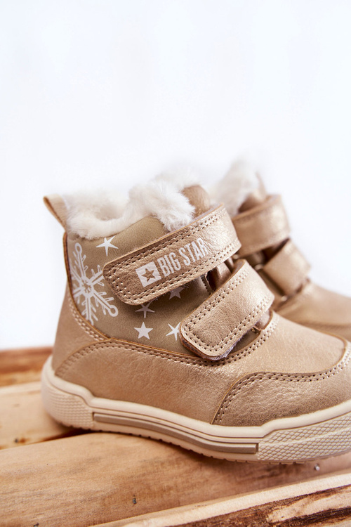Detské izolované topánky na suchý zips Veľká hviezda KK374189 béžová zlatá