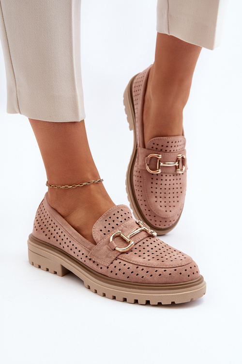 Dámské ažurové mokasíny s ozdobou v růžové barvě Talesse