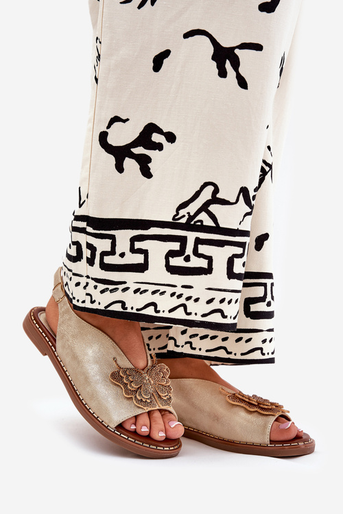 Dámské sandály na plochém podpatku se zdobením zlaté Setorina