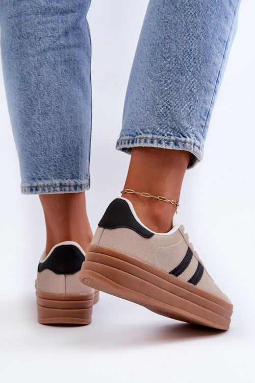 Dámske tenisky na platforme béžovo-čierne Egelia