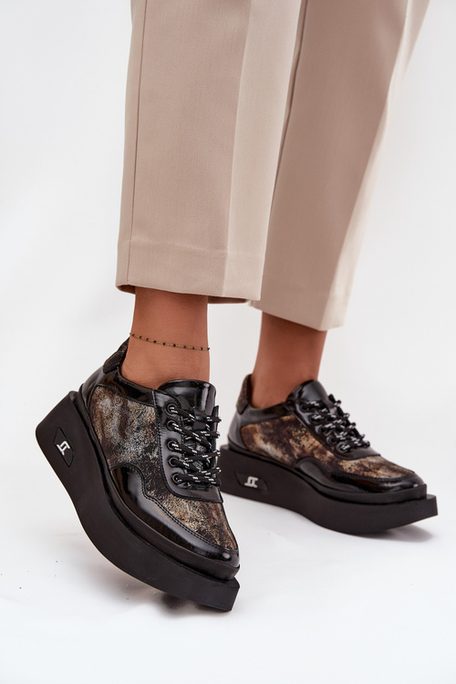 Kožené šněrovací dámské polobotky na platformě Artiker 57C2042 Černo-zlaté