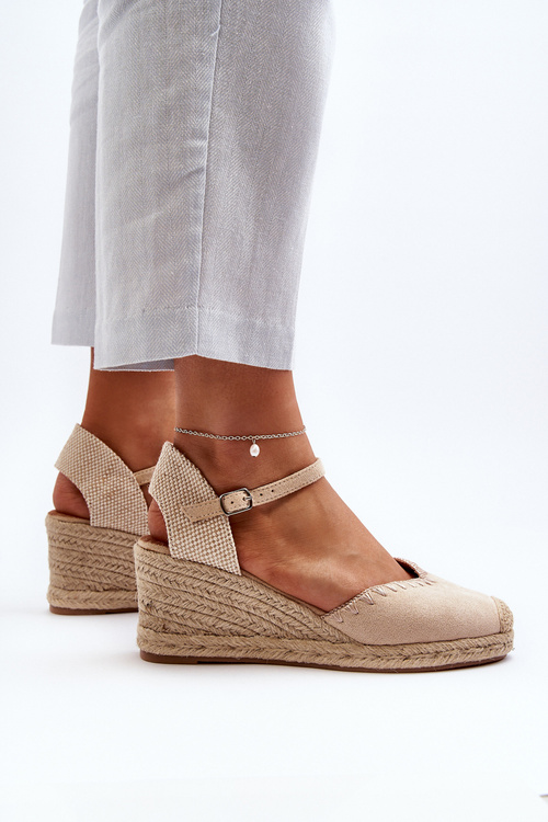 Zamšové sandále espadrily s klincom a pleteným detailom béžové Raylin