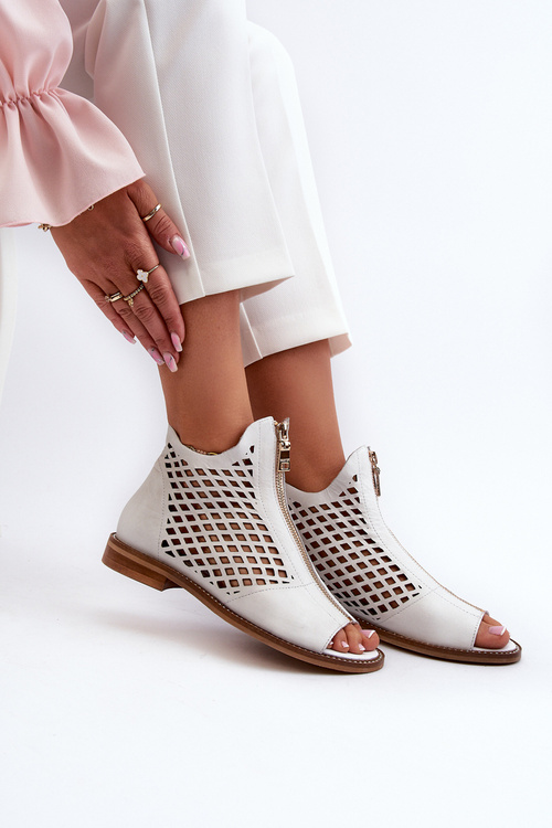 Kůžené Ažurové Sandály Na Zip Bílé Zazoo 977/L