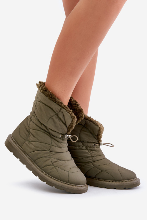 Dámské Sněhule Se Šňůrkou Zateplené Beránkem Tmavě Zelené Vamidra