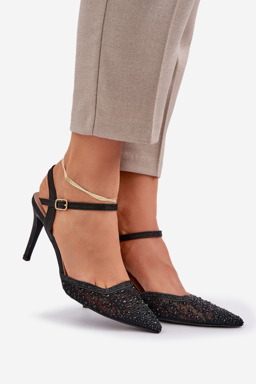 Ozdobené Lodičky S Otevřenou Patou Černé Nanadra