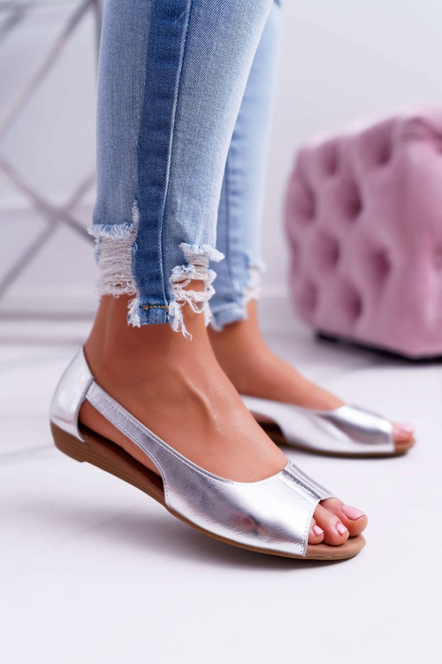 Dámské Baleríny Peep Toe stříbrné Ereli