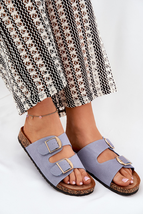 Dámske Sandále Na Korkovej Platforme So Zlatými Prackami Modré Lisavionea