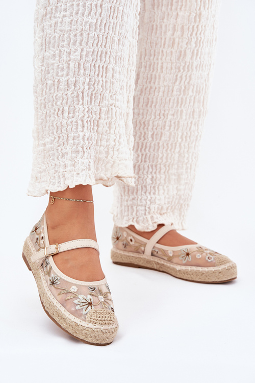 Síťové espadrilky s vyšíváním na platformě béžové Laxisa