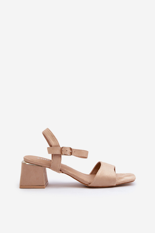 Dámske sandále na opätku z eko zamatového materiálu béžové Leisha