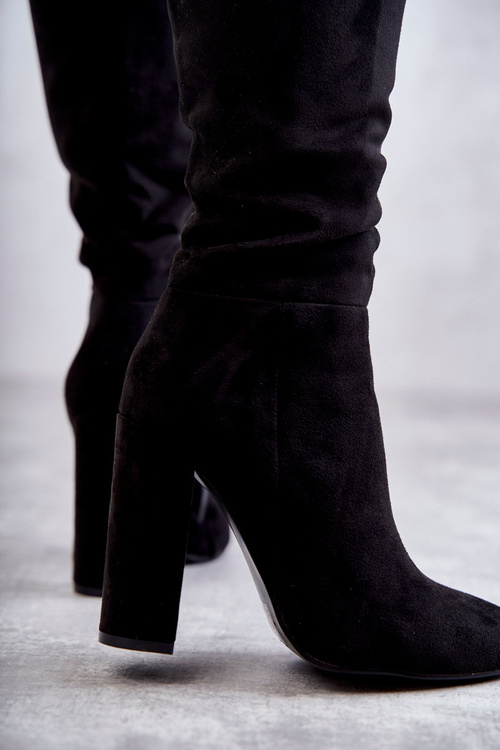 Klasické semišové vysoké podpätky čierna tressa