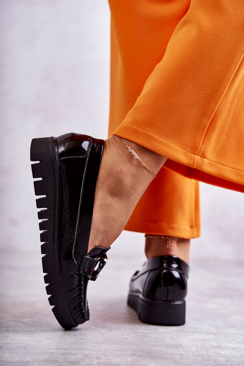 Dámské kožené mokasíny na platformě Černé Venesia