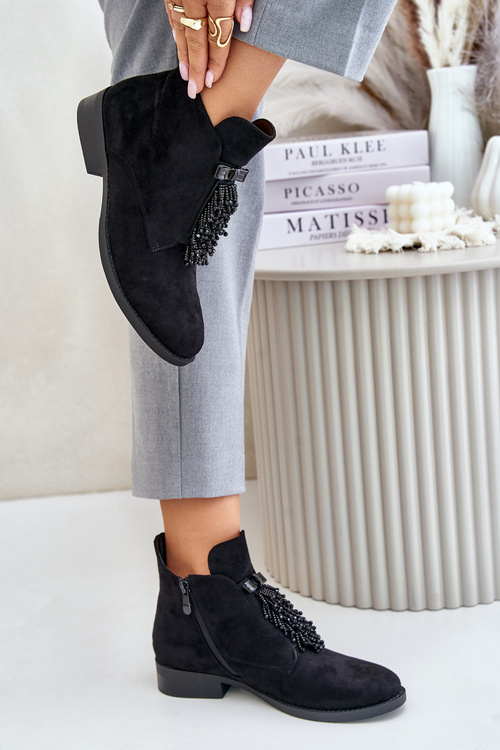 Zateplené Nízké Boty S Dekorací Na Zip Černé S.Barski HY42-715