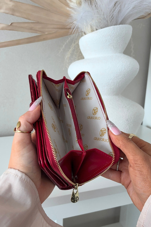 Lakovaný dámsky peňaženka so zlatým detailom červený Evlinne