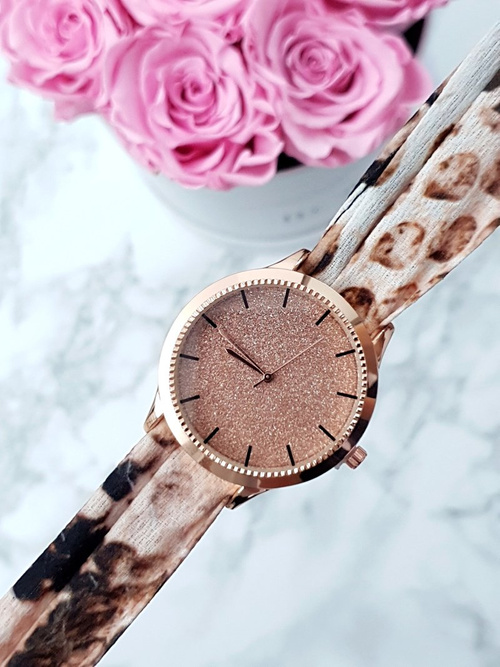 Dámské hodinky Michael John Etna na stuze růžový zlatý třpyt