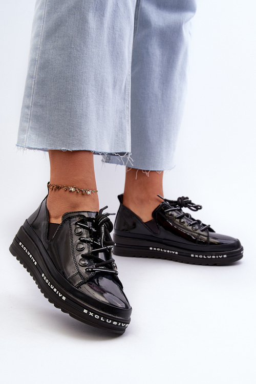 Šněrovací dámské polobotky na platformě z přírodní kůže S.Barski LR620 Černé