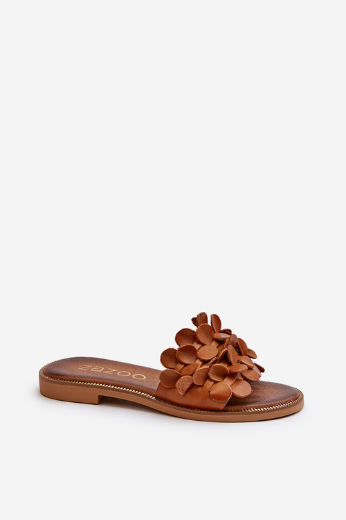 Zazoo 40381 Dámske Kožené Šľapky Na Plochom Podpätku Hnedé