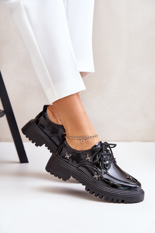 Lakovane Dámske Poltopánky S Ozdobami Prírodná Koža Artiker 55C1011 Čierne