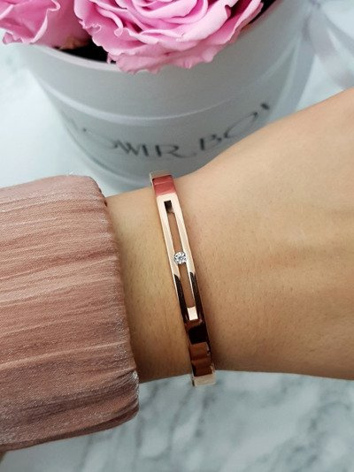 Dámský Náramek Ocel se zirkonem růžový zlatý Crystal