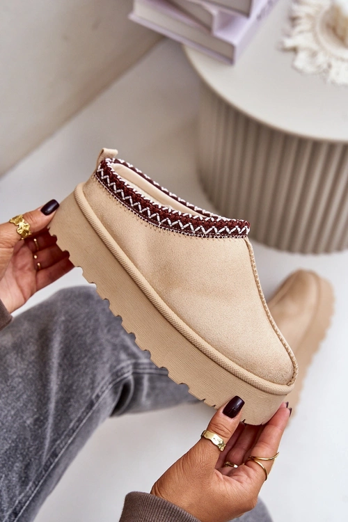 Nízke dámske snehule s výšivkou na platforme svetlo béžové Narirya