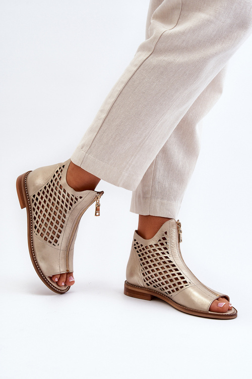 Kožené Prokreslené Sandály Na Zip Zlaté Zazoo 977/L
