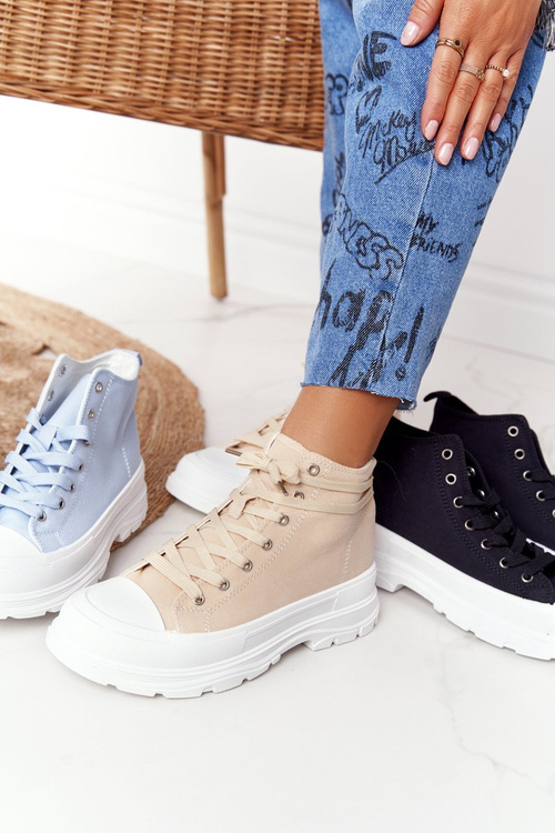 Dámske vysoké tenisky na veľkej jedinej béžovej a bielej trissy