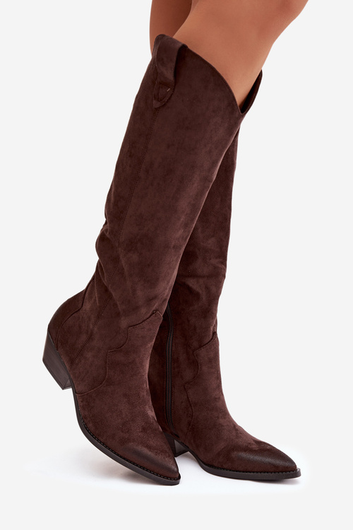 Eko Semišové Kozačky Dámské Na Podpatku Čokoládové Jenaya