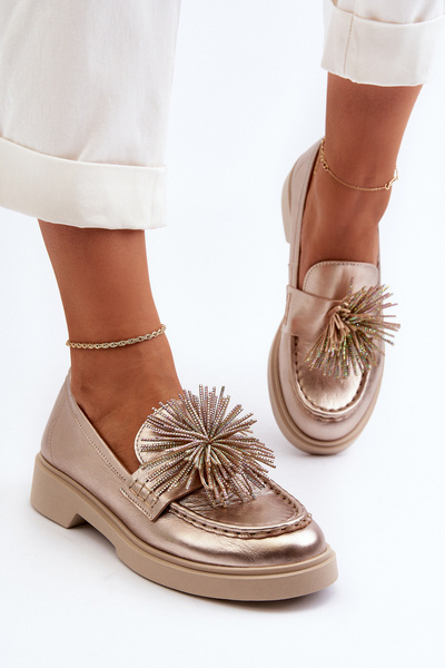 Kožené poltopánky mokasíny s ozdobou CheBello 4291 zlaté