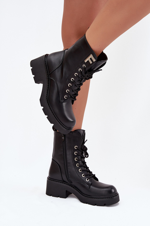 Dámské workery kotníkové boty na klínku zateplené s písmenem F černé Lurina