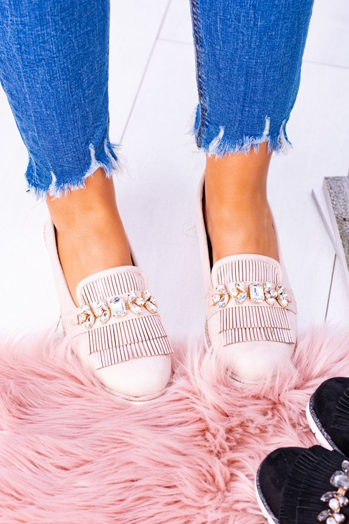 Béžové semišové mokasíny s krystaly Vivaro