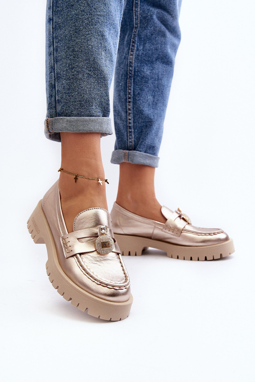 Kožené polobotky mokasíny s ozdobou CheBello 4291 zlaté