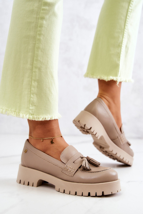 Dámske kožené topánky, Maciejka Fringes 05497-04 béžová