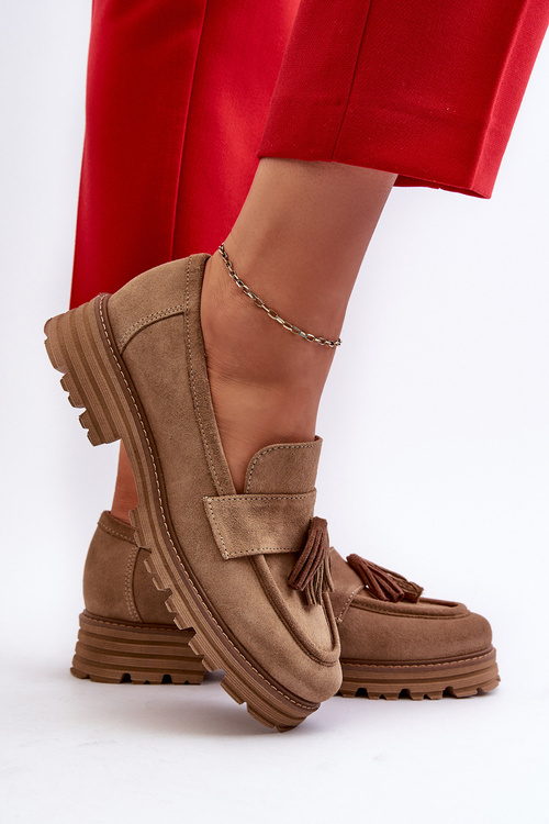 Zazoo 3469 Dámske semišové mokasíny s chvostmi béžové