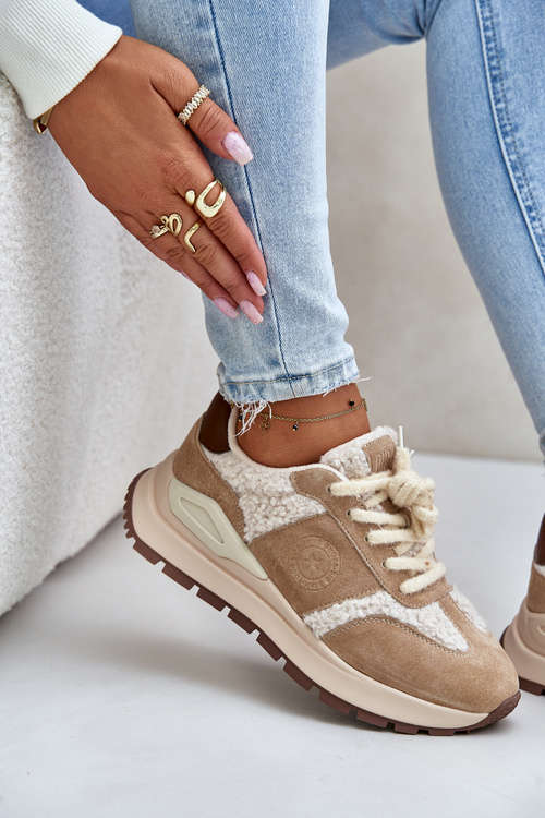 Zateplené dámské kožené sneakersy Big Star OO274A317 HI-POLY SYSTEM Béžové