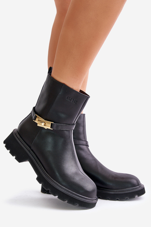 Kožené Dámske Čižmy S Pásom Zateplené GOE OO2N4150 Čierne