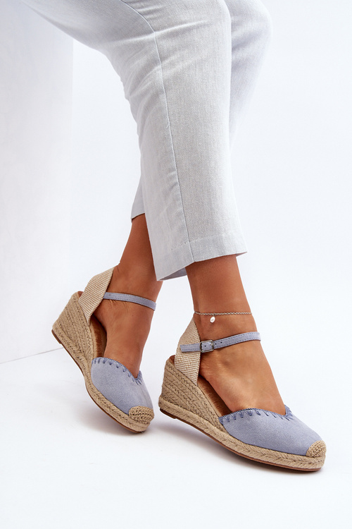 Sandály espadrilky z modrého semiše s pletenou plátnovou podrážkou Raylin