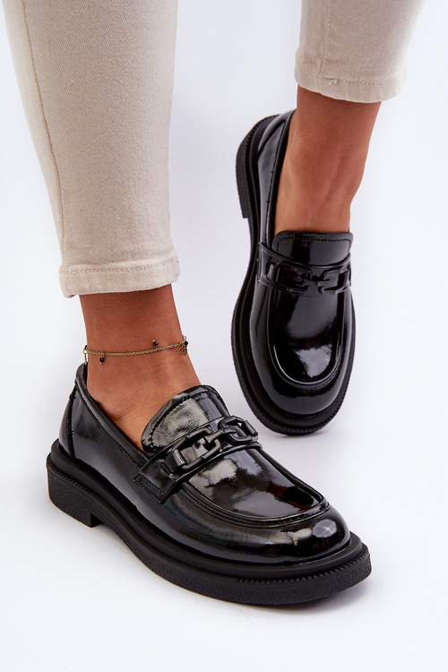 Čierne lakovane dámske kožené mokasíny Keelana
