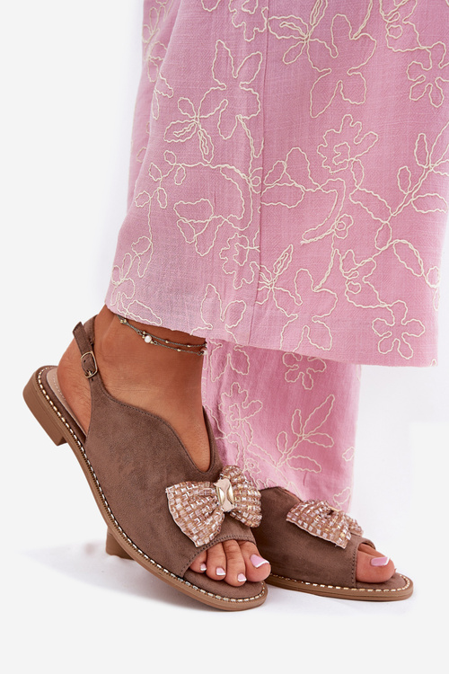 Dámské Sandály S Mašlí Na Plochém Podpatku Béžové S.Barski KV51-014