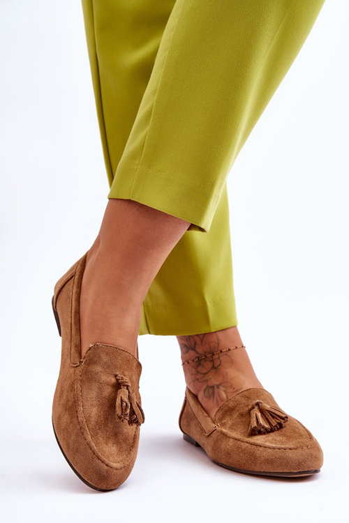 Semišové klasické mokasíny s třásněmi Hnědé Averil