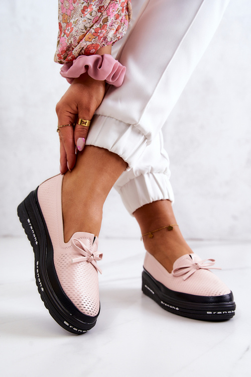 Dámské kožené mokasíny na klínu růžove Cannes