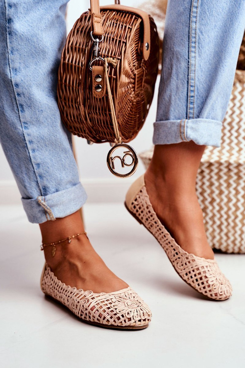 Lu Boo Dámske baleríny béžové béžové otvorené dielo čierne nosenie