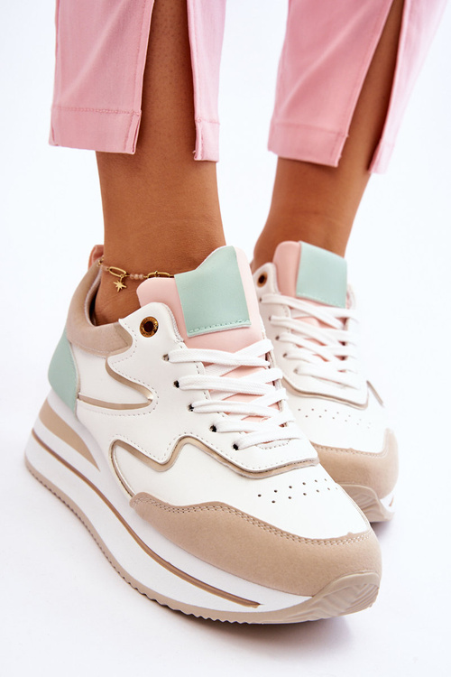 Módne biele a béžové športové topánky roen