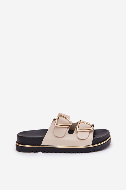 Dámské Pantofle Na Platformě Se Zlatými Sponami Béžové Tersele