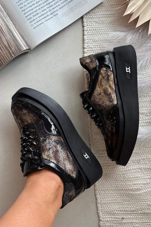 Kožené šněrovací dámské polobotky na platformě Artiker 57C2042 Černo-zlaté