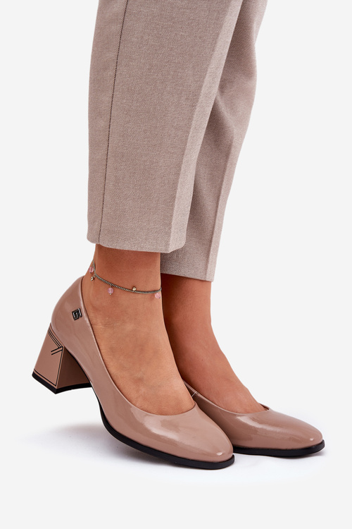 Kožené Lakované Lodičky Na Opätku Vinceza 91130 Béžové