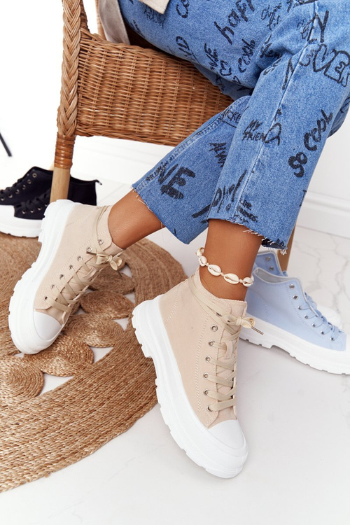 Dámské Vysoké Tenisky Na Velké Podrážce Béžové-Bile Trissy