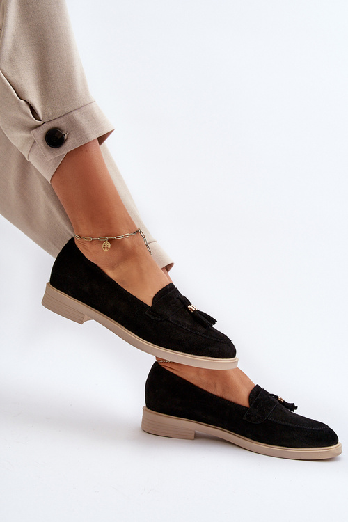 Černé Dámské Semišové Mokasíny Na Ploché Podrážce Zazoo 3420